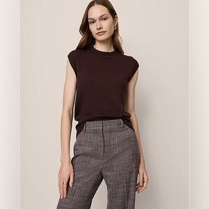 Ann Taylor Loft Vintage Brown Ribbed Cap Sleeve Knit Mock Neck Top Size Medium